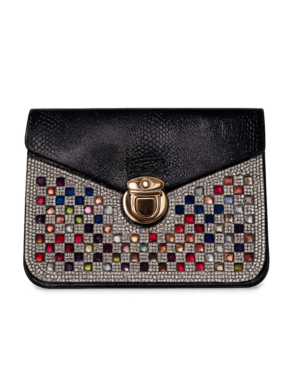 Black Leather Multicolor Embellished Bag